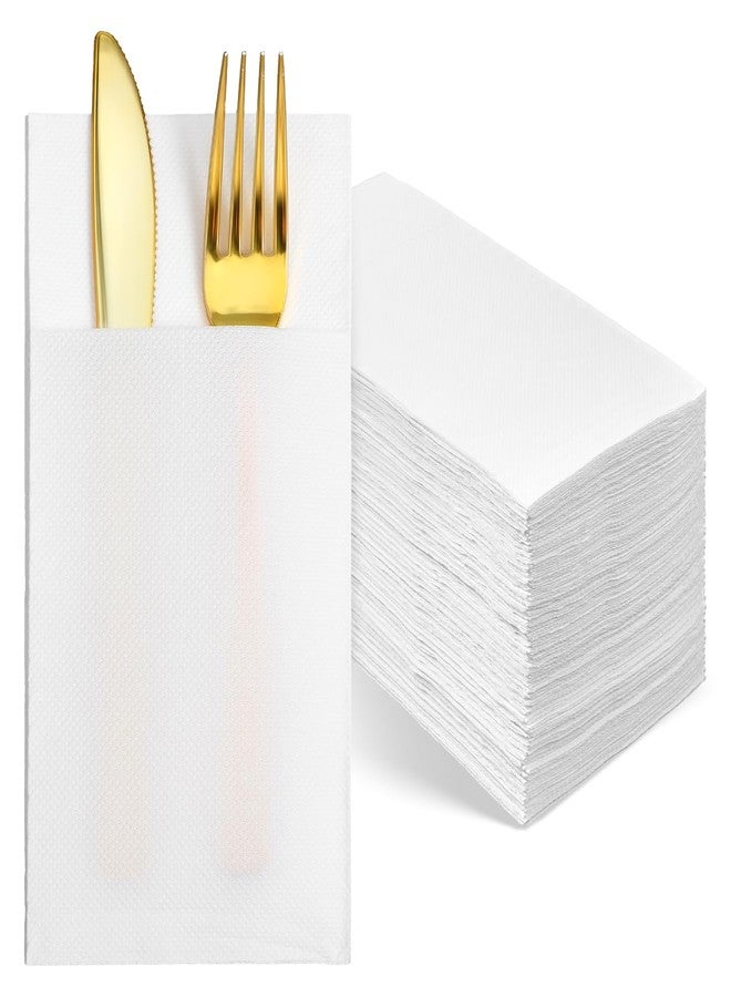 MBAIYO Disposable Cloth Like Napkins,100 Count Pocket Napkins Built-in Flatware Pocket White Prefolded Linen Feel Dinner Napkin for Thanksgiving Wedding Party Kitchen - Image 1
